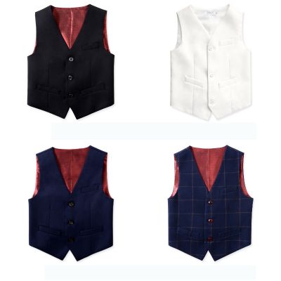 （Good baby store） Children  39;s Black Suit Vest Flower Boy  Dress Piano Performance Vest British Style Shool Party Solid Color Waistcoat 4 18T