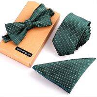 New Mens Green Necktie Sets Corbatas 6 Cm And Pocket Square Bow Tie Set 3pcs Bowtie Stripe Black Neck Ties Handkerchief Man Gift Nails Screws Fastener