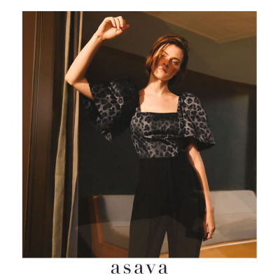 [asava ss22] Leopard draped-sleeve blouse เสื้อผู้หญิง อาซาว่า แขนพอง แต่งเดรป ผ้าลายเสื้อดาว