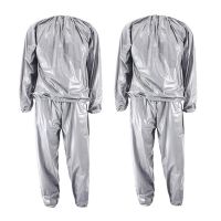 2Pcs Heavy Duty Fitness Weight Loss Sweat Sauna Suit Exercise Gym Anti-Rip Silver - Xxxl &amp; Xxl