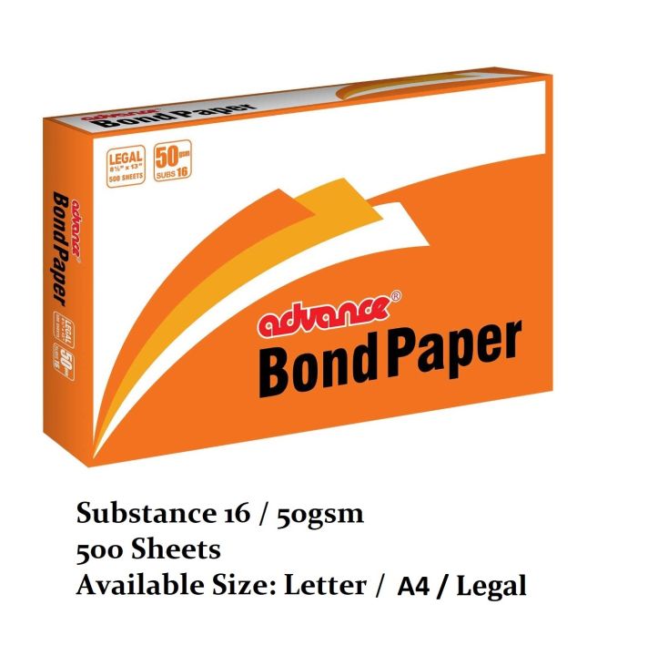 Advance Bond Paper 500 Sheets Ream Substance16 50gsm Lazada Ph 4063