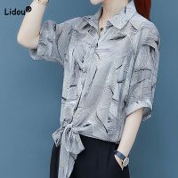 【HOT】☈┇✧ Fashion Polo-Neck Shirt Female Korean Loose Half Sleeve Printed Single-breasted Blouse Womens Clothing