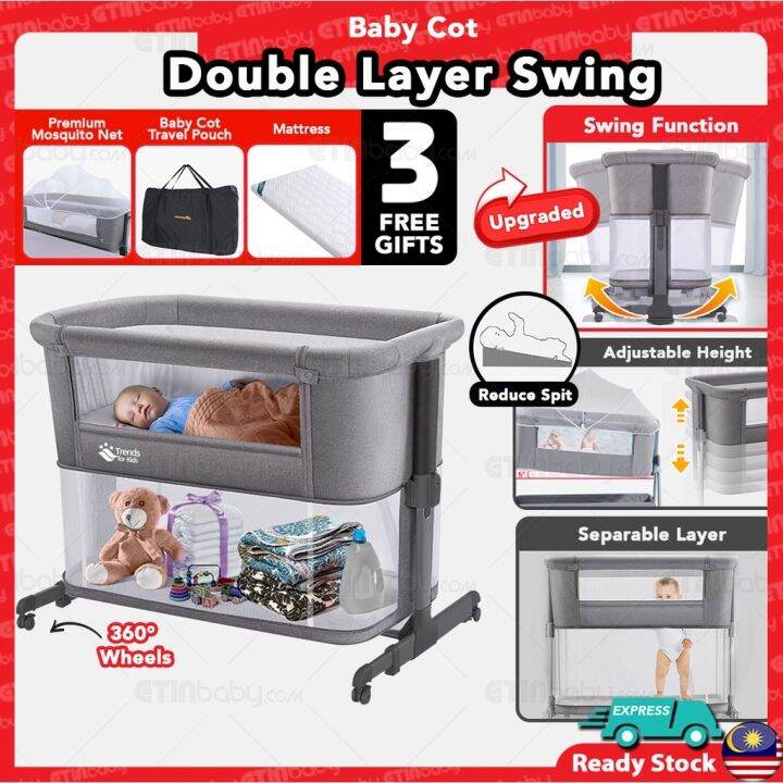 NEW Baby Cot Trends For Kids Newborn Compact Fold Katil Bayi 2 Layer