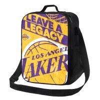 Lakers กระเป๋าใส่ข้าวกลางวันฉนวนกันความร้อนกระเป๋าทรงสี่เหลี่ยมมีหูหิ้วสะพายไหล่อาหารกลางวันใช้ซ้ำได้มีเข็มขัดพยุงหลังแบบพกพากล่องข้าวกลางวันกระเป๋าเก็บความเย็นเหมาะสำหรับผู้ใหญ่เด็กหญิงเด็กชายการเดินทางปิกนิกสำนักงานทำงาน