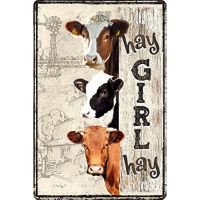 Wanghuilishop Vintage Cow Decor ของขวัญโลหะดีบุกป้ายสำหรับ Retro Farm Home Kitchen Room - Farmhouse โรงรถกาแฟบาร์ Wall Decor Art โปสเตอร์ของขวัญเพิ่ม Rustic Charm