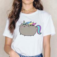 Pusheen เสื้อยืดผู้หญิงลายการ์ตูนเกาหลีเสื้อยืดเสื้อเสื้อสตรีเสื้อผ้าแมวกราฟิกเสื้อยืดฮาราจูกุแบบลำลอง