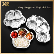 Khay ăn dặm inox an toàn cho bé khay cơm chia ngăn hình ô tô gấu