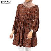 COD DSFERTRETRE ZANZEA Women Casual Office Full Sleeved TopsCasual Loose Printed Blouse Muslim Shirts