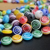 40cm 6 8 10 12mm Lampwork Glass Beads With White Circles loose beads Round Flat Mix colors  Colorful Beads for jewelry making Beads