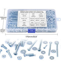 650pcs American Cross Pan Head Screws Carbon Steel Blue White Zinc Bolts and Nuts Flat Washer Assortment Kit-Zkeir