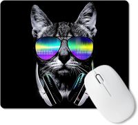 Funny Cool Cat with Glasses Gaming Mouse Pad Non-Slip Rubber Mouse Pad Waterproof Mouse Mat for Office Laptop 9.5X7.9 inch