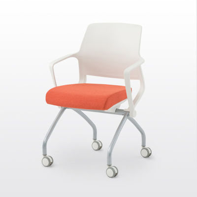 modernform เก้าอี้อเนกประสงค์ รุ่น U40 ขาเหล็ก 4 แฉก มีล้อ พนักขาว เบาะหุ้มผ้าสีส้ม