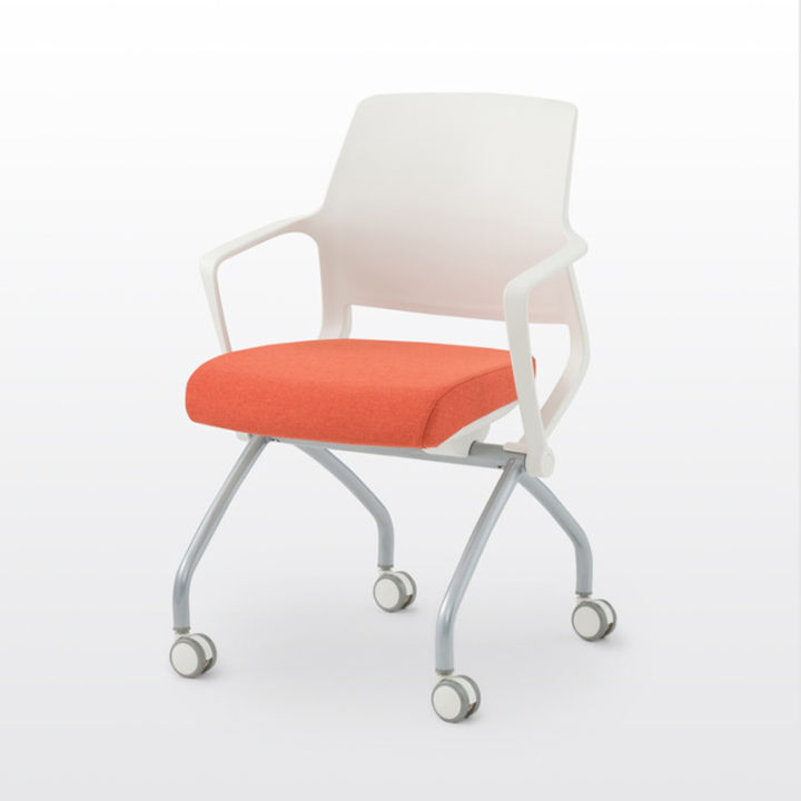 modernform-เก้าอี้อเนกประสงค์-รุ่น-u40-ขาเหล็ก-4-แฉก-มีล้อ-พนักขาว-เบาะหุ้มผ้าสีส้ม