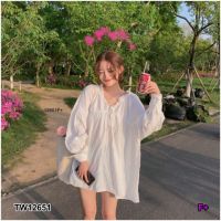 B12651 เดรสรูดเชือกคอ Drawstring neck dress