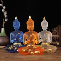 Transparent Sitting Buddha Statue Zen Gesture Thai Buddha Resin Figurine Sculpture Home Office Feng Shui Decoration Ornament