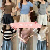 DD SHOPพร้อมส่ง 55048 เสื้อไหมพร้อม แขนสั่นคอกว้าวใส่สบายสีน่ารักหลายสีมาก