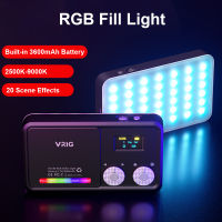 VRIG ไฟเติมสีแบบพกพา FD140 RGB บนกล้องแผงแสงไฟสำหรับถ่ายภาพแฟลชวิดีโอ LED 2500K-9000K หรี่แสงได้20เอฟเฟกต์แสงฉากพร้อมตัวกระจายสายชาร์จตัวล็อคขาตั้งเย็น