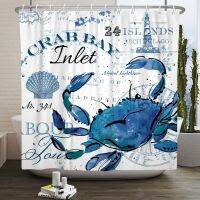 Sea Animals Blue Shower Curtain Cute Crab Seahorse Starfish Whale Bath Curtain Bathtub Screen Waterproof Douchegordijn 180x200