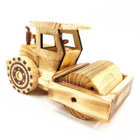 Wooden Craftwork Wholesale Wooden Car Toy Model Decoration Engineering Vehicle Wood Road Press Road Roller