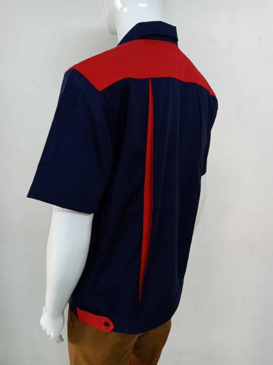 เสื้อช็อป-เสื้อช่าง-กรม-แดง-เสื้อยูนิฟอร์ม-ผ้าฝ้ายแคนวาส-ระบายอากาศไม่ร้อน-จากโรงงานในไทย