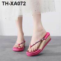 Genuine Pingxian flip flops womens spring wedge heel pinch casual fashion Korean version of ethnic style Dai ethnic wear