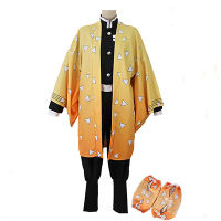 adult and kids Anime Demon Slayer Cosplay Costume Agatsuma Zenitsu Kimetsu no Yaiba Cosplay Costume Men Kimono Yellow Uniform