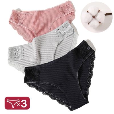 （A So Cute） M-XXL 3PCS ผู้หญิง39; S กางเกงผ้าฝ้ายชุด FloralBriefs UnderwearPanty สำหรับหญิงเซ็กซี่ Low-Rise Intimates ชุดชั้นใน