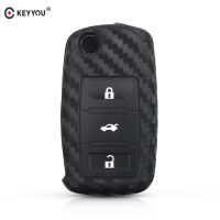 fvdbsdv KEYYOU For Volkswagen VW POLO Tiguan Passat B5 B6 Golf EOS Scirocco Jetta MK6 Octavia Carbon Fiber Silicone Remote Car Key Case