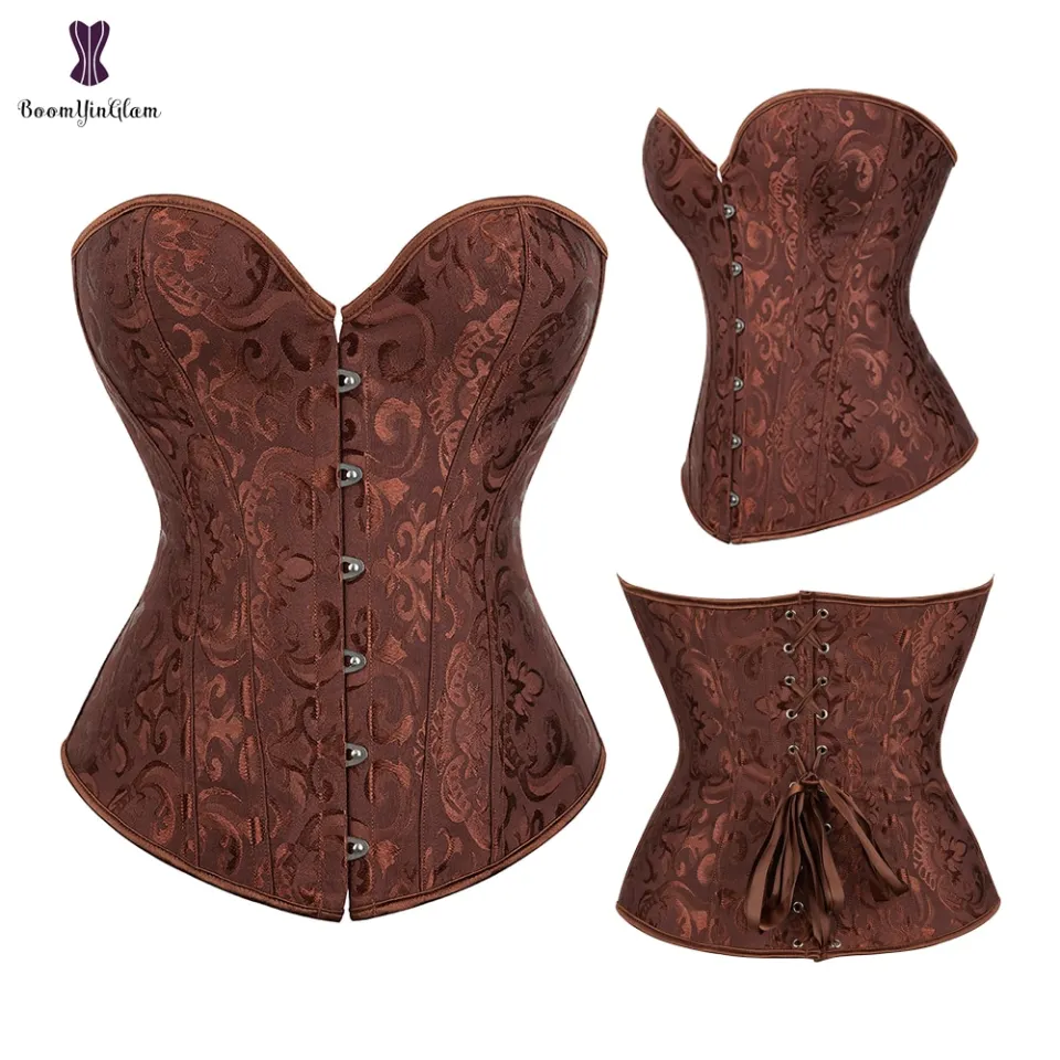 Jacquard Floral Overbust Corset Front Busk/Zipper Waist Bustier Top Elegant  Corselet Basques