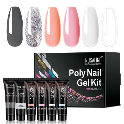 ROSALIND Poly Nail Gel Polish Kit Set For Nail Extension Builder Nail Gel Varnishes Poly Set For UV LED Manicure Base Top