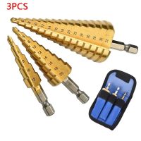 Straight Groove Step Drill Bit HSS Titanium Coated Wood Metal Hole Cutter Core Drilling Tools Set 4 Models 3-12 4-12 4-20 4-32 Drills  Drivers