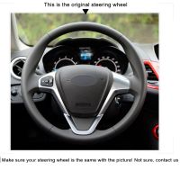 DIY Hand-stitched Black Artificial Leather Car Steering Wheel Cover for Ford EcoSport 2014-2017 Fiesta 2008-2017