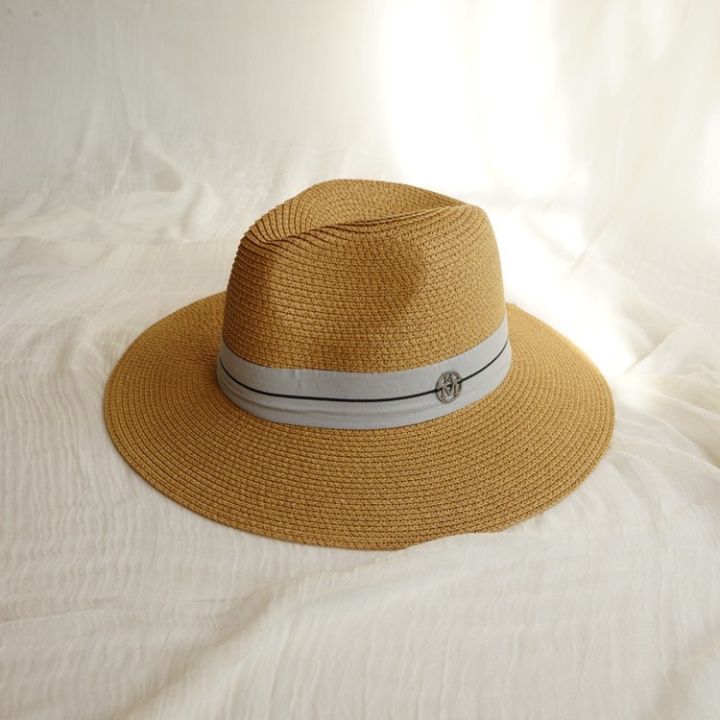 หมวกสานผู้หญิง-พร้อมโลโก-m-หมวกกันแดด-หมวกสานพกพา-หมวกสำหรับผู้หญิง-หมวกแฟชั่นสตรี-หมวกสานเที่ยวทะเล-คุณภาพดีคุ้มเกินราคาแน่นอน