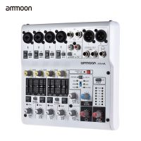 ammoon AM-4R Mixer Console 6-Channel Audio Mixing Console Sound Card Digital Mixing Console Built-in 48V Phantom Power Projector Mounts