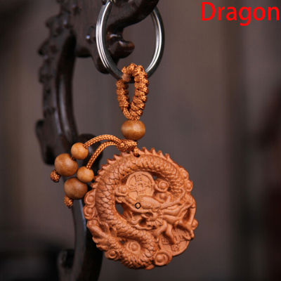 shiqinbaihuo 12ราศีพวงกุญแจไม้ธรรมชาติพวงกุญแจ handmade ไม้พวงกุญแจจี้