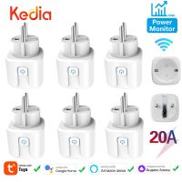 Tuya Wifi Smart Plug Socket 20A EU Smart Home Power Monitor ตัวจับเวลา Outlet Smartlife APP Control ทํางานร่วมกับ Google Home Alexa Alice✪