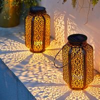 ✟ Led Solar Light Solar Hanging Lantern Retro Solar Iron Art Lantern Decorative Vintage Pathway Lamp Outdoor Metal Hollow Light