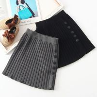 Winter Skirt High Waist Student Pleated Skirts for Girls Button Knitted Warm Straight Dance Skirt Solid Casual Baby Girl Skirts