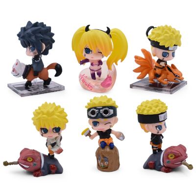 Figur Naruto น่ารัก6ชิ้น/เซ็ตตุ๊กตาอุสึมากิตุ๊กตานารูโตะรุ่น Q รูปแกะสลักโมเดลพีวีซีตกแต่งรถของเล่นของขวัญในกล่องตุ๊กตา
