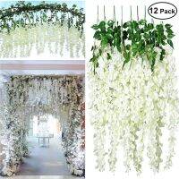 (Leisurely)12ชิ้น/6ชิ้นประดิษฐ์ Wisteria Ivy ดอกไม้ปลอม Wisteria Vine Ratta แขวน Garland ดอกไม้ผ้าไหม String Home Party งานแต่งงาน Decor