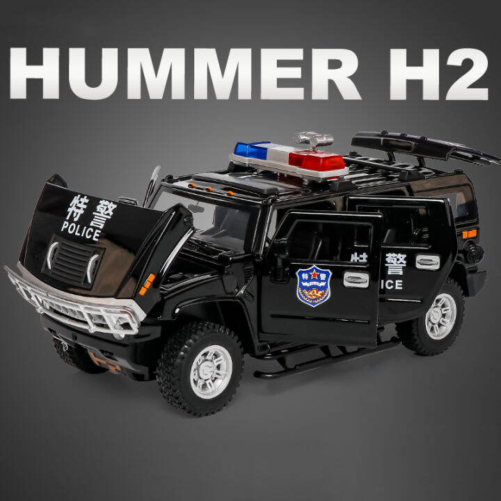 1-24-hummer-h2ตำรวจจำลองล้อแม็กรถยนต์รุ่น-d-iecast-โลหะของเล่นยานพาหนะเสียงและแสงคอลเลกชันเด็กของขวัญตกแต่ง