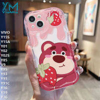 YiaMia เคสโทรศัพท์แฟชั่นสำหรับ VIVO Y15S Y15A Y02 Y02S Y85 3D เคสโทรศัพท์มีลาย V9 Y95 Y93 Y91 Y91C Y01 Y16 Y36น่ารักการ์ตูนสตรอเบอร์รี่หมีวินนี่หมีภาพเคลื่อนไหวขอบหยักน่ารักสาวฝาครอบด้านหลังเพื่อการป้องกัน TPU นุ่ม