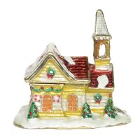【HOT】 Jime Shops Christmas House Bejeweled Trinket กล่องเครื่องประดับโลหะหัตถกรรมตกแต่งบ้านคริสต์มาสเครื่องประดับ Organizer ของที่ระลึกของขวัญ Craft