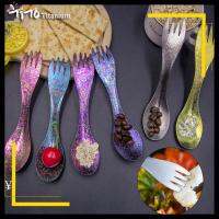 OWENSERT 9 สไตล์ เครื่องประดับ เบามาก ช้อนส้อมปิคนิค เครื่องครัวกลางแจ้ง Camping Traval TiTo Titanium Spork