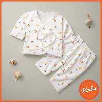 KUDOSTH ชุดเด็กทารกแรกเกิดแบบผูกเชือก White Baby Printed Newborn Night Suit Clothing Set