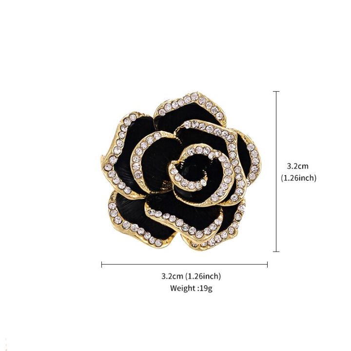 baiduqiandu-หมุดเข็มกลัดดอกไม้ดอกคาเมลเลียดอกกุหลาบสีดำแบบย้อนยุค