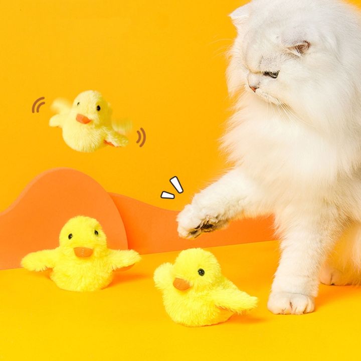 เป็ดไฟฟ้าสำหรับสุนัขแมวสำหรับเล่น-chirping-duck-soft-plush-duck-kitten-toys-น้ำหนักเบา-interactive-flapping-duck