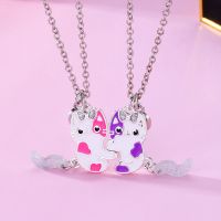 2PCS Cute Cats Magnetic Necklaces for Women Fashion Lovely Best Friends Neko Bowknot Pendant Chain BFF Friendship Jewelry Gifts