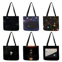 Cartoon Spaceman Astronaut Design Large Capacity Shopping Bags For Groceries Space Science Women Ladies Casual Tote Handbags