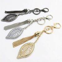 Creative Fashion Leaf Shape Keychains With Metal Tassel Chain Women Rhinestones Leaf Pendant key Chains Bags Hanging Ornament Key Chains